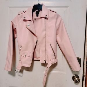 Forever 21 Pink Faux Leather Cropped Moto Jacket